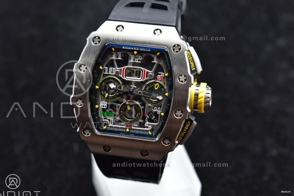 V3 Best KVF Crystal RM011 Black on Edition Chrono Black SS A7750 Dial 1:1 Strap Rubber 0901